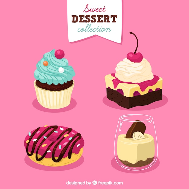 Vector gratuito set de postres dulces en estilo hecho a mano