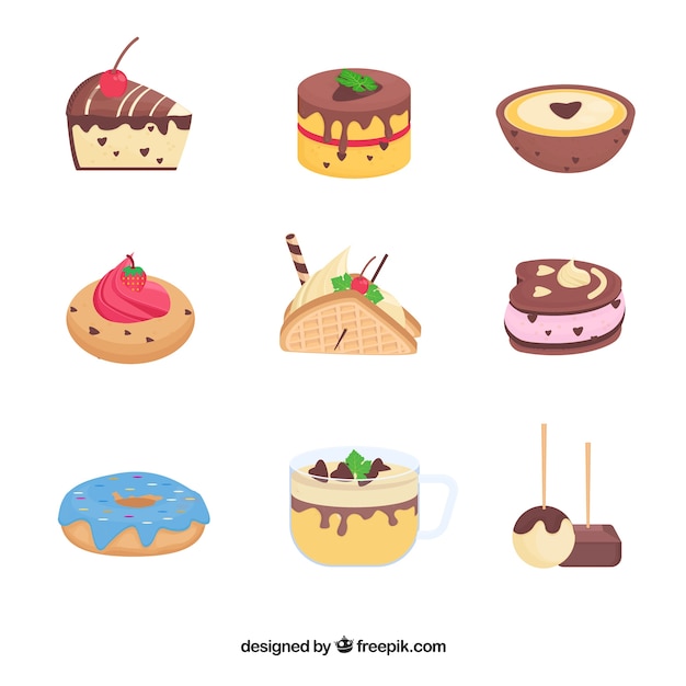 Vector gratuito set de postres dulces en estilo plano