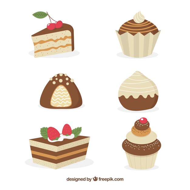 Set de postres dulces en estilo plano