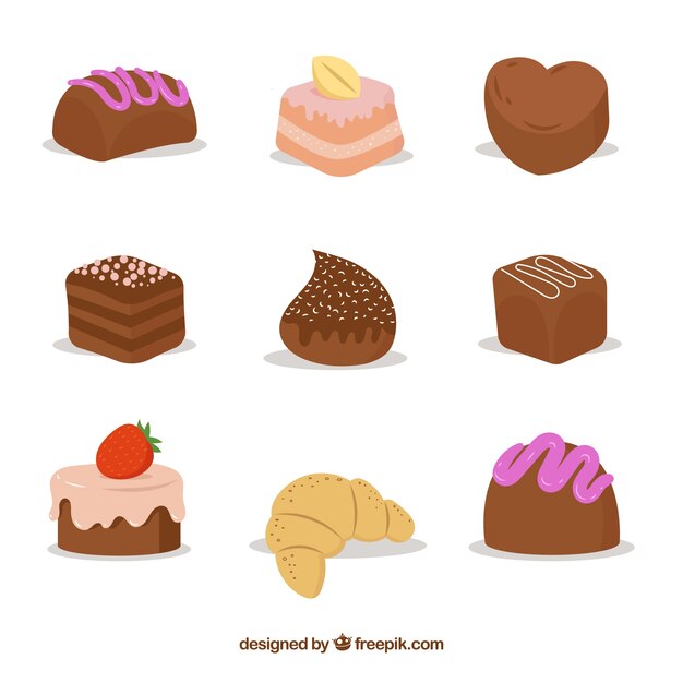 Set de postres dulces en estilo plano