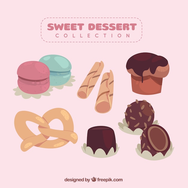 Vector gratuito set de postres dulces en estilo plano