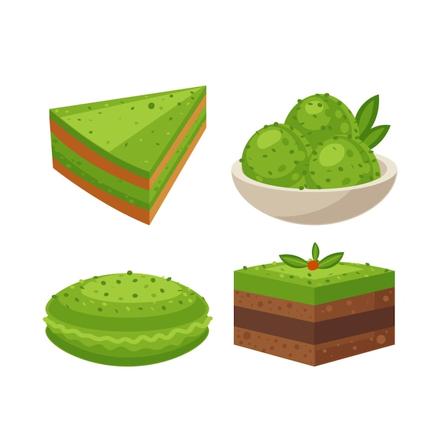 Vector gratuito set de postres matcha