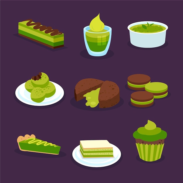 Vector gratuito set de postres matcha