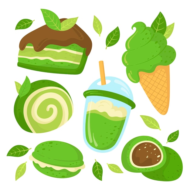 Vector gratuito set de postres matcha