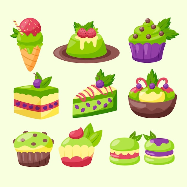 Vector gratuito set de postres matcha