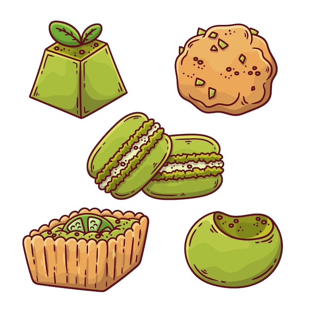 Vector gratuito set de postres matcha