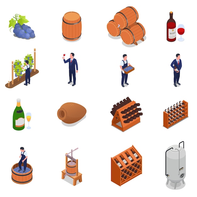 Vector gratuito set de producción de vino