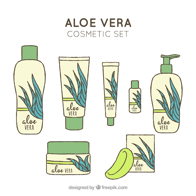 Vector gratuito set de productos de aloe vera dibujado a mano