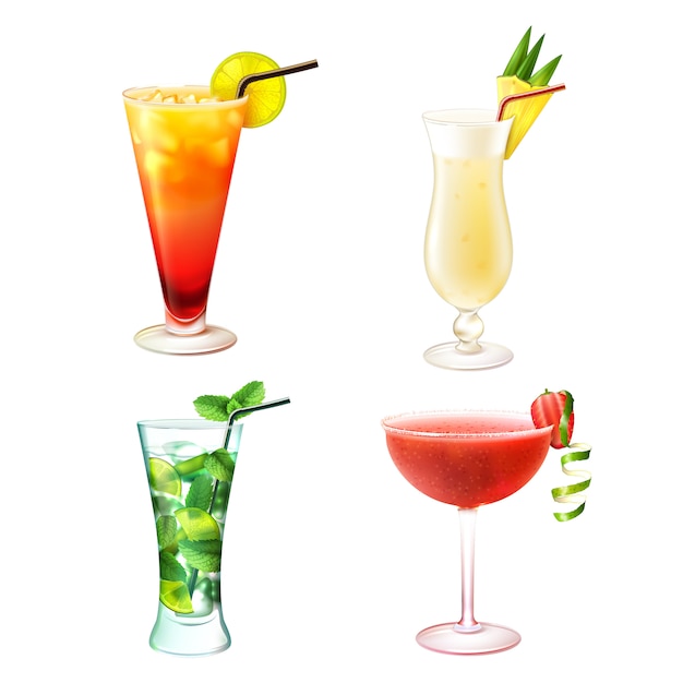 Vector gratuito set realista de coctel