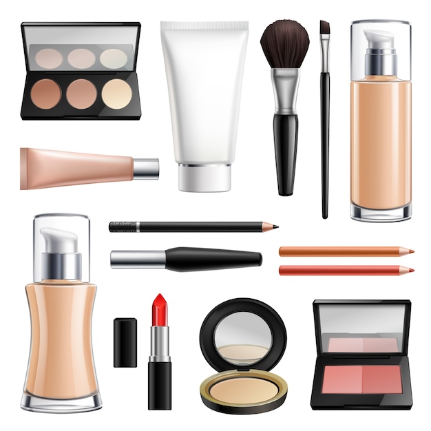 Set realista de cosméticos de maquillaje