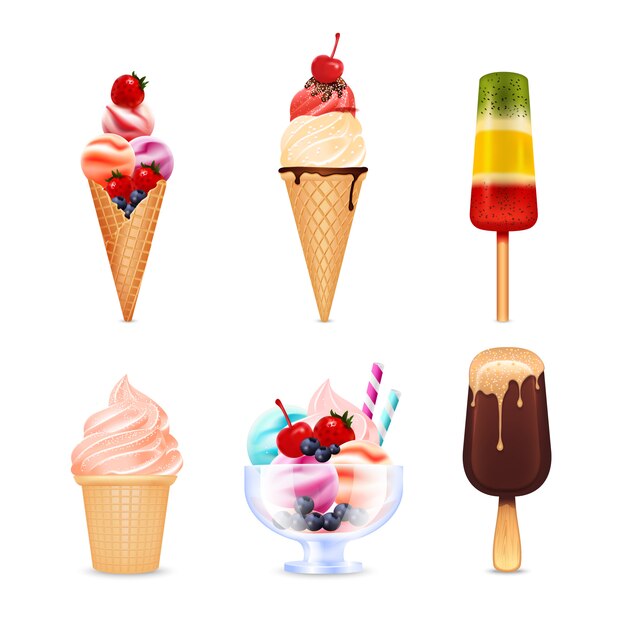 Vector gratuito set realista de helados