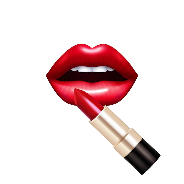 Vector gratuito set realista de labios y pintalabios