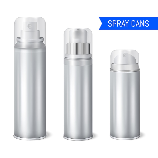 Vector gratuito set realista de latas de aerosol de aluminio