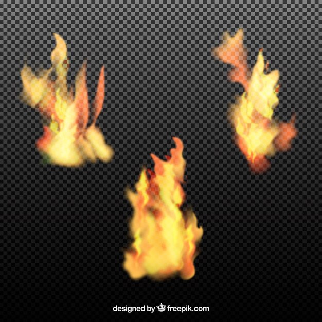 Set realista de llamas de fuego