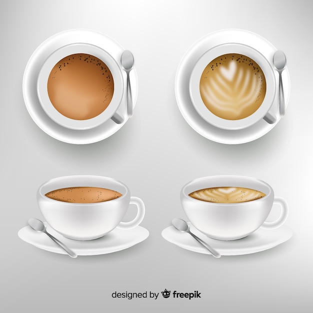 Set realista de tazas de café