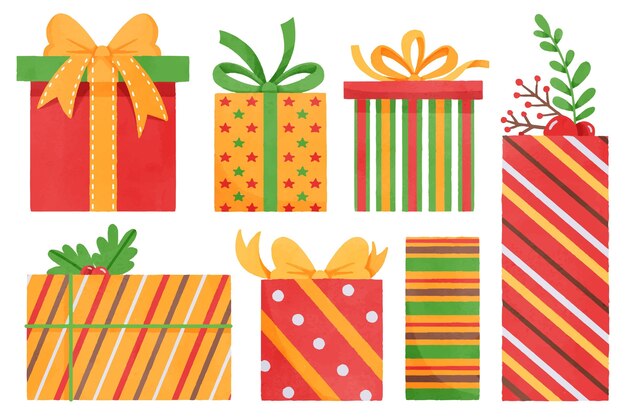 Set de regalo de navidad en acuarela