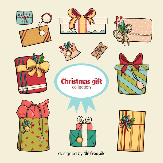Set de regalos de Navidad dibujados a mano