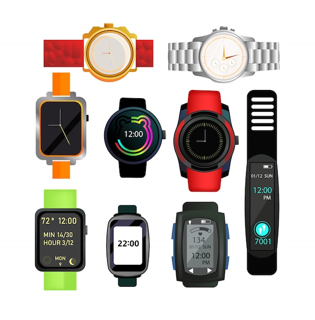 Vector gratuito set de relojes digitales y automáticos.