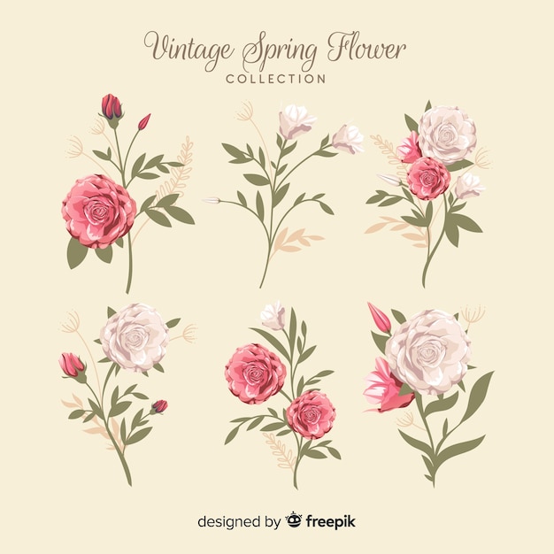 Set retro de flores de primavera