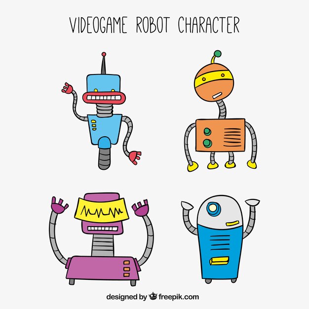 Set de robots dibujados a mano