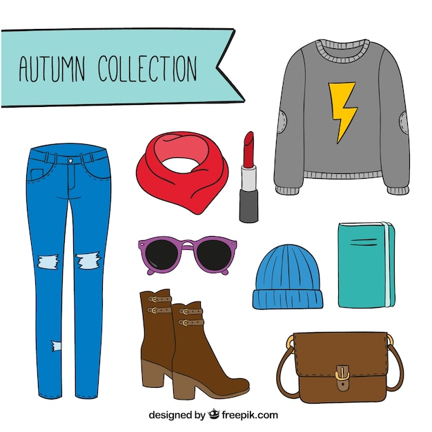 Vector gratuito set de ropa de otoño con accesorios