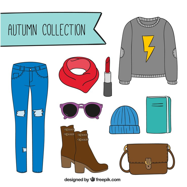 Vector gratuito set de ropa de otoño con accesorios