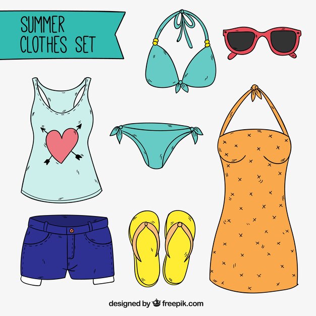 Set de ropa de playa dibujada a mano