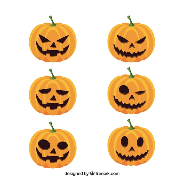 Vector gratuito set de seis calabazas de halloween