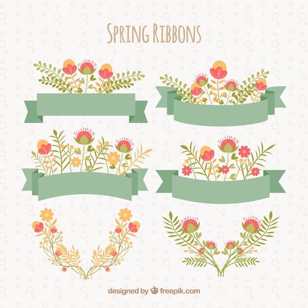 Set de seis cintas de primavera con flores planas