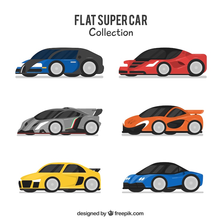 Vector gratuito set de seis coches modernos en diseño plano