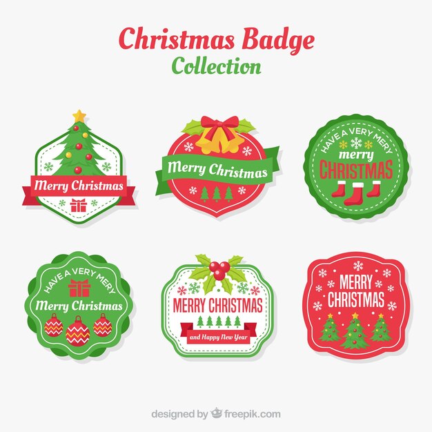 Set de seis insignias bonitas vintage de navidad