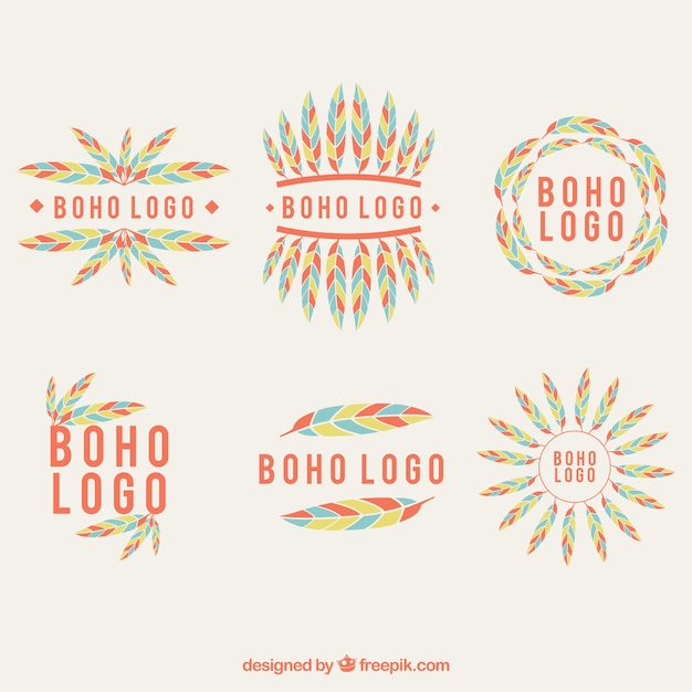 Set de seis logos bohos en diseño plano