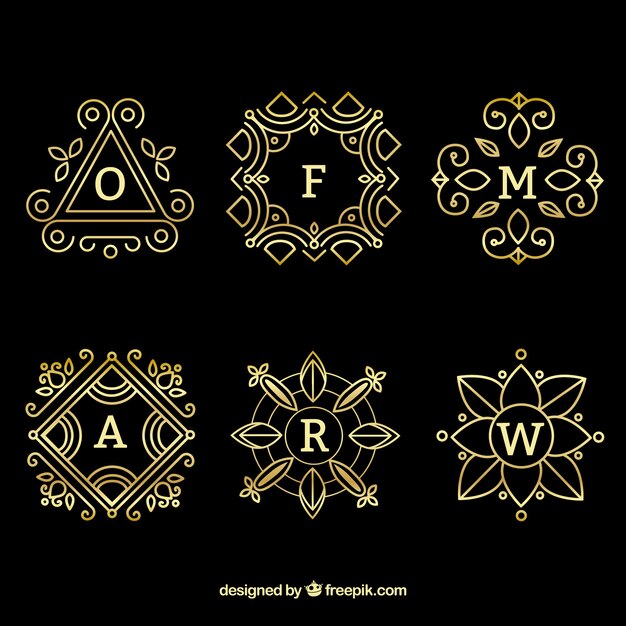 Set de seis monogramas dorados