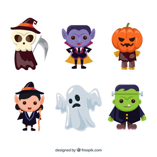 Set de seis simpáticos personajes de halloween