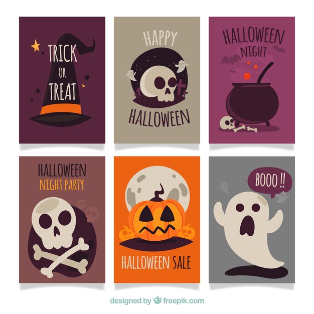 Set de seis tarjetas vintage de halloween