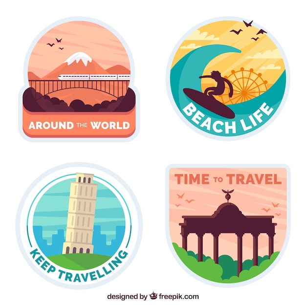 Set de sellos de ciudad en estilo plano