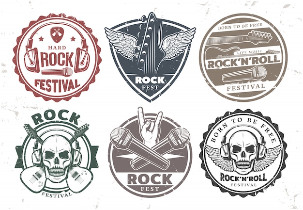 Vector gratuito set de sellos de música rock retro