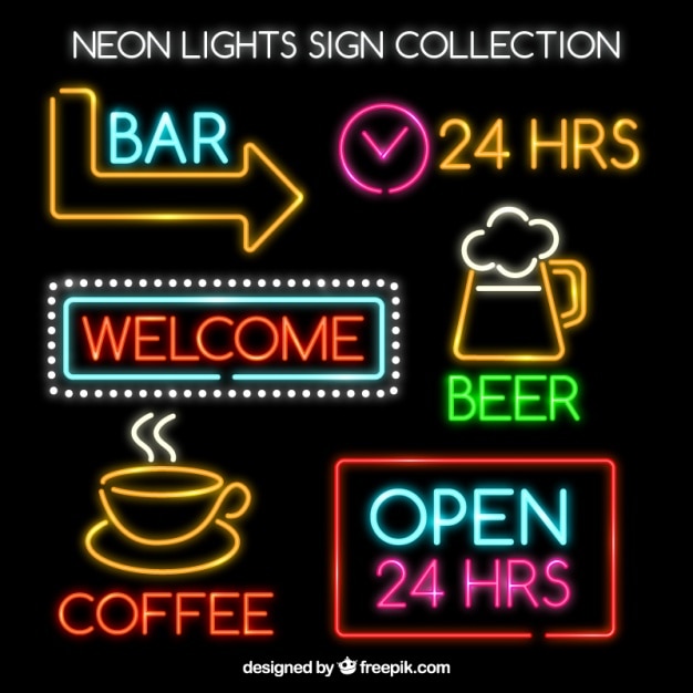 Set de señales de neón brillantes