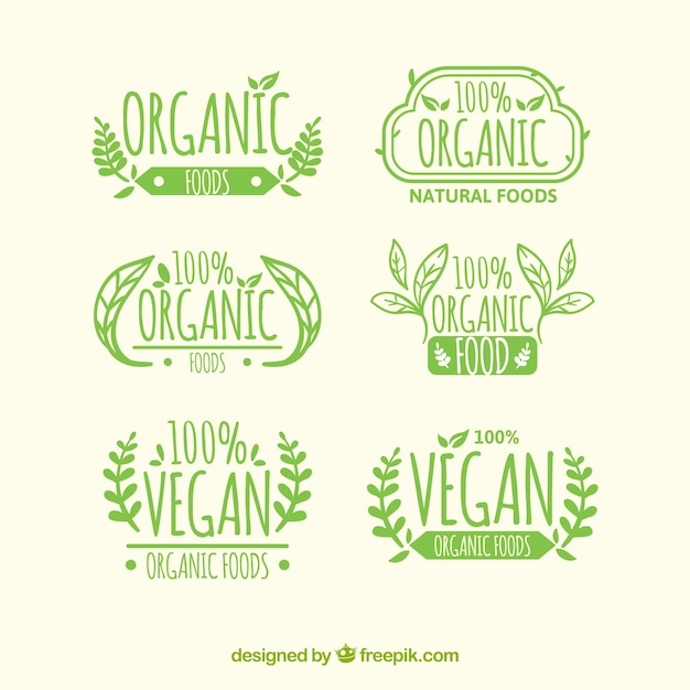Set de sies etiquetas de alimentos orgánicos