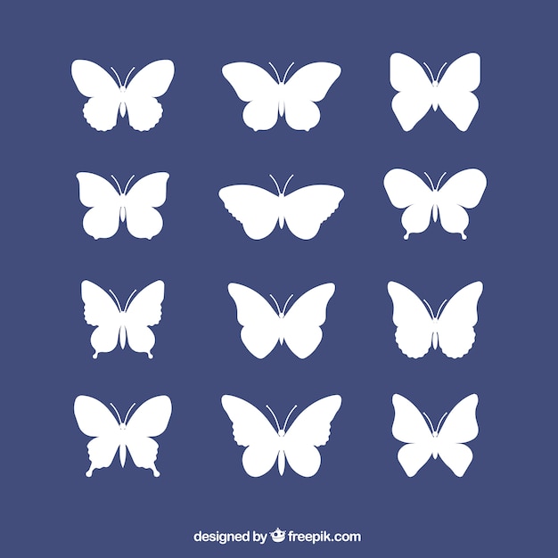 Set de siluetas blancas de mariposas