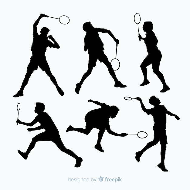 Vector gratuito set de siluetas de jugadores de bádminton