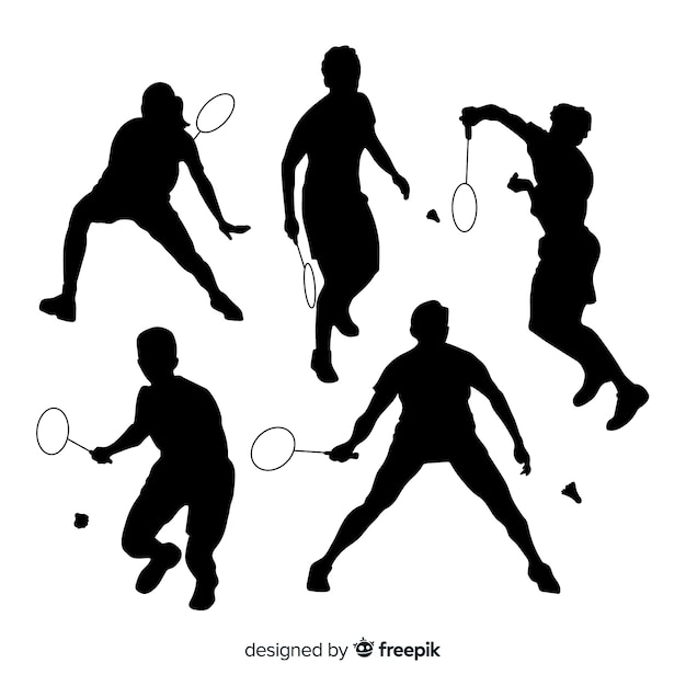 Set de siluetas de jugadores de bádminton