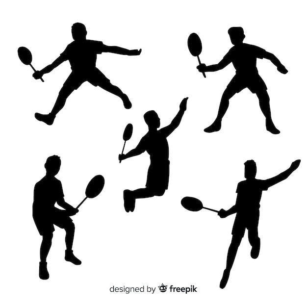 Vector gratuito set de siluetas de jugadores de bádminton