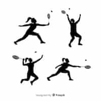 Vector gratuito set de siluetas de jugadores de bádminton