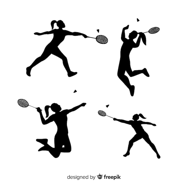 Set de siluetas de jugadores de bádminton