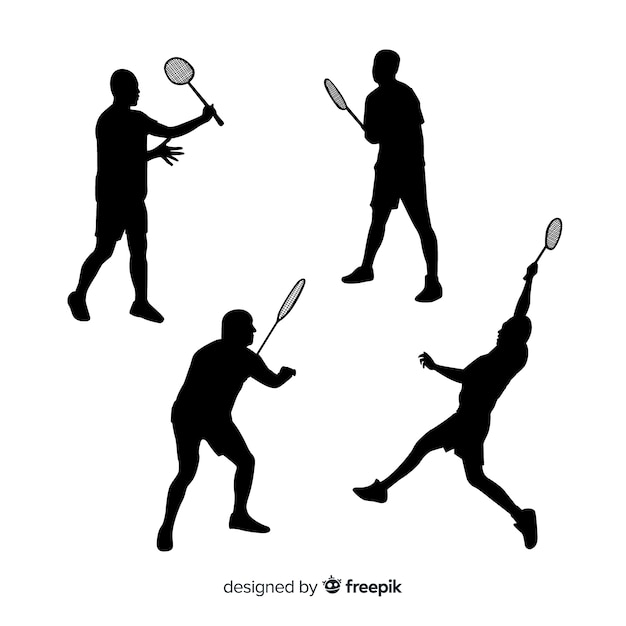 Set de siluetas de jugadores de bádminton