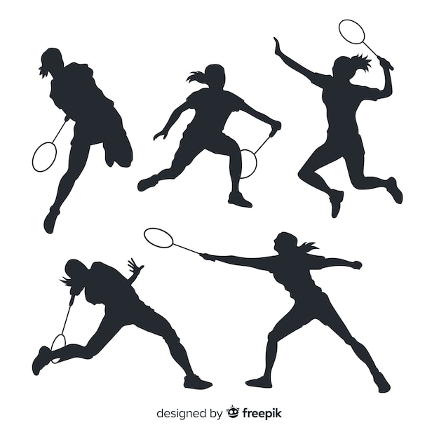 Vector gratuito set de siluetas de jugadores de bádminton