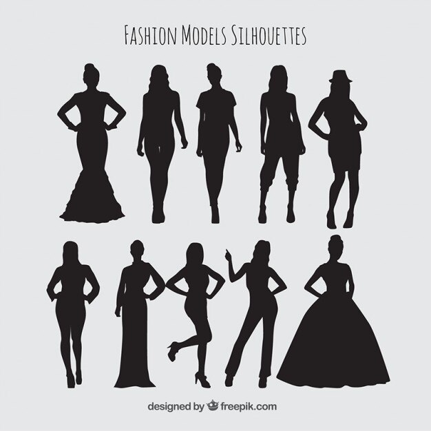Set de siluetas de mujeres modelos 