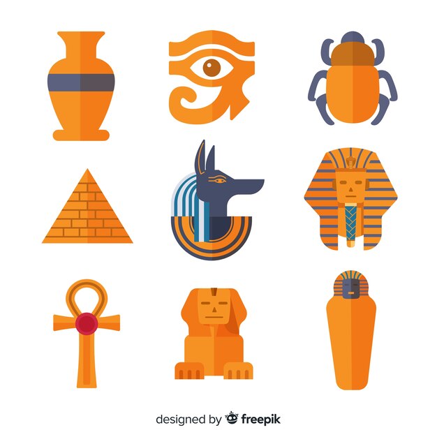 Set de símbolos egipcios en diseño plano