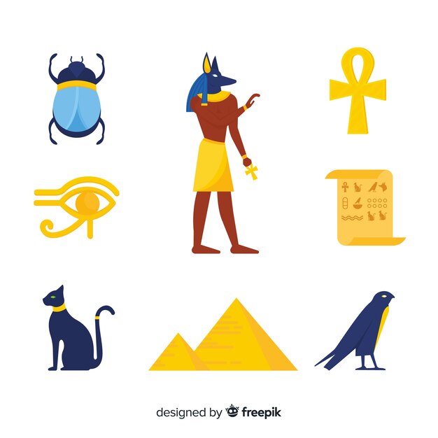Set de símbolos egipcios en diseño plano